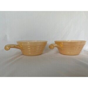 2 Anchor Hocking Fire King Peach Luster Beehive Oven Safe Bowls Handle Vintage